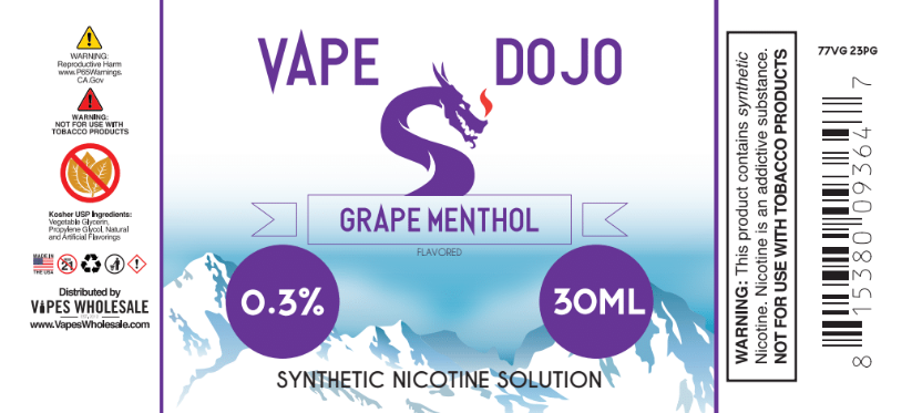 Vape Dojo - Grape Menthol Flavored Synthetic Nicotine Solution 0mg