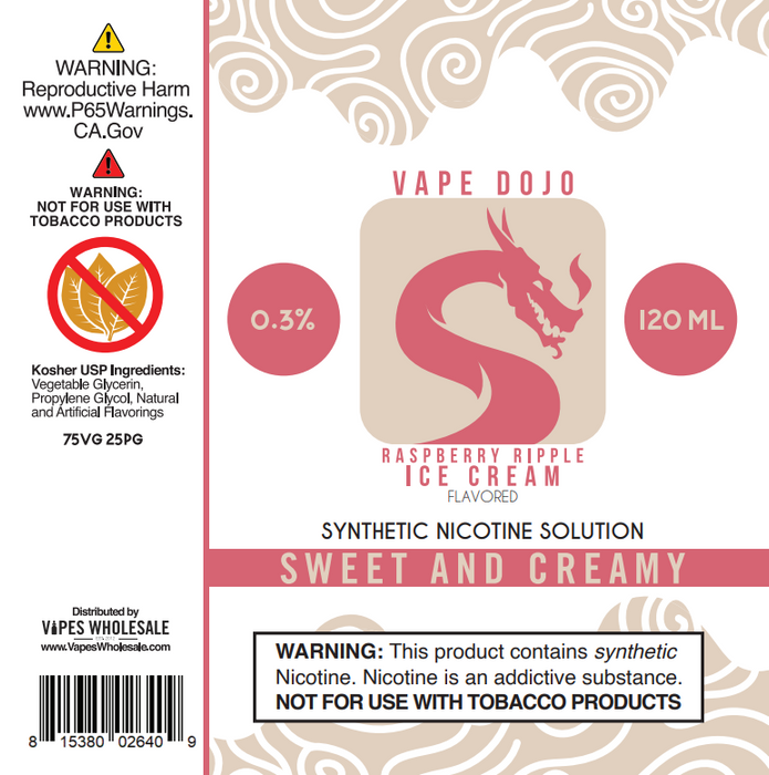 Vape Dojo - Raspberry Ripple Ice Cream Flavored Synthetic Nicotine Solution