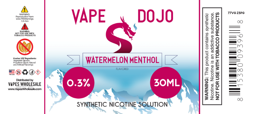 Vape Dojo - Watermelon Menthol Flavored Synthetic Nicotine Solution 0mg