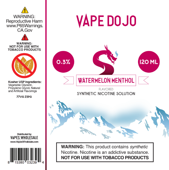 Vape Dojo - Watermelon Menthol Flavored Synthetic Nicotine Solution 0mg