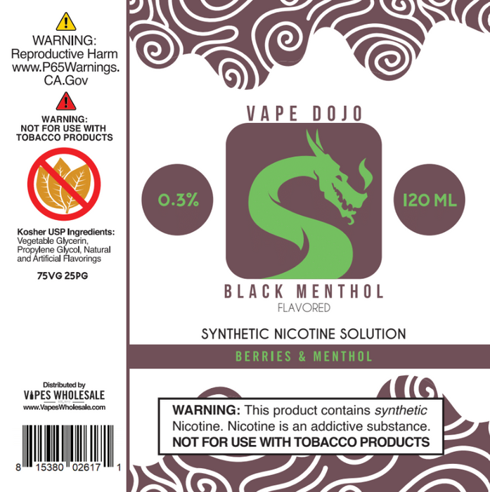 Vape Dojo - Black Menthol Flavored Synthetic Nicotine Solution