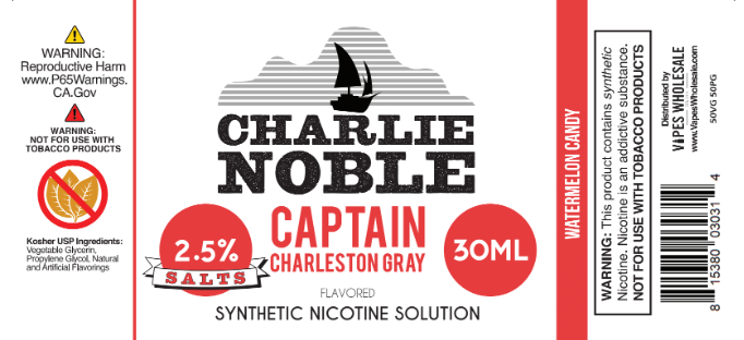 Charlie Noble Salts - Captain Charleston Gray Flavored Synthetic Nicotine Solution