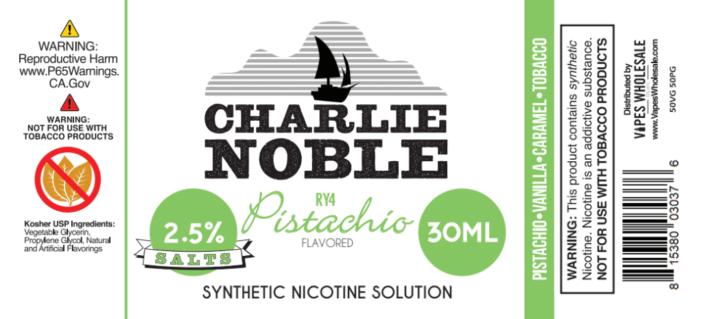 Charlie Noble Salts - PistachioRY4 Flavored Synthetic Nicotine Solution